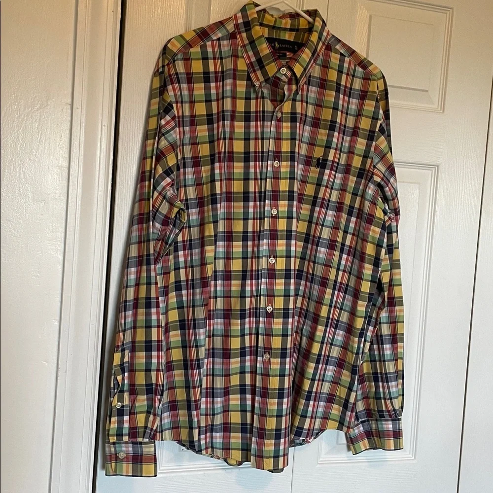 Men’s XL Ralph Lauren Custom Fit long sleeve button down yellow/navy /red plaid